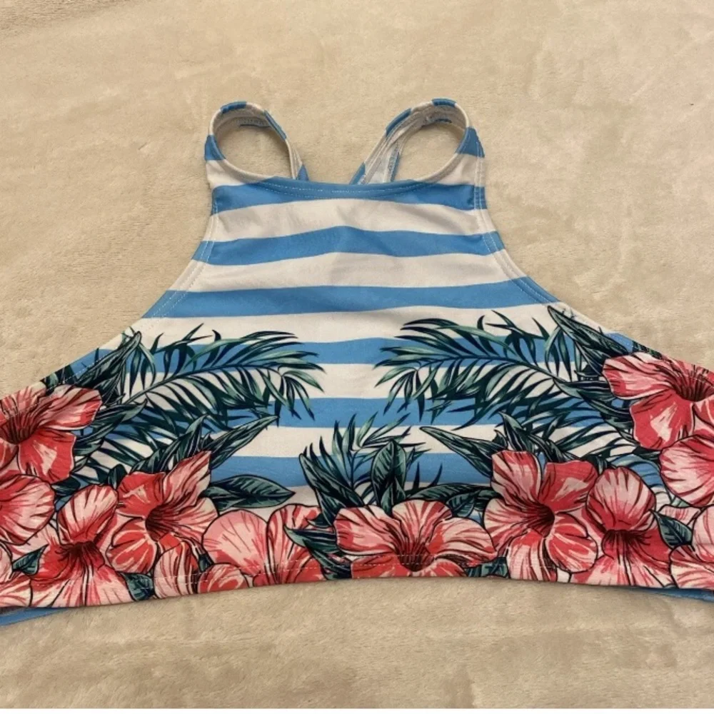 SHEIN Tropical Blue and Pink Bikini Top